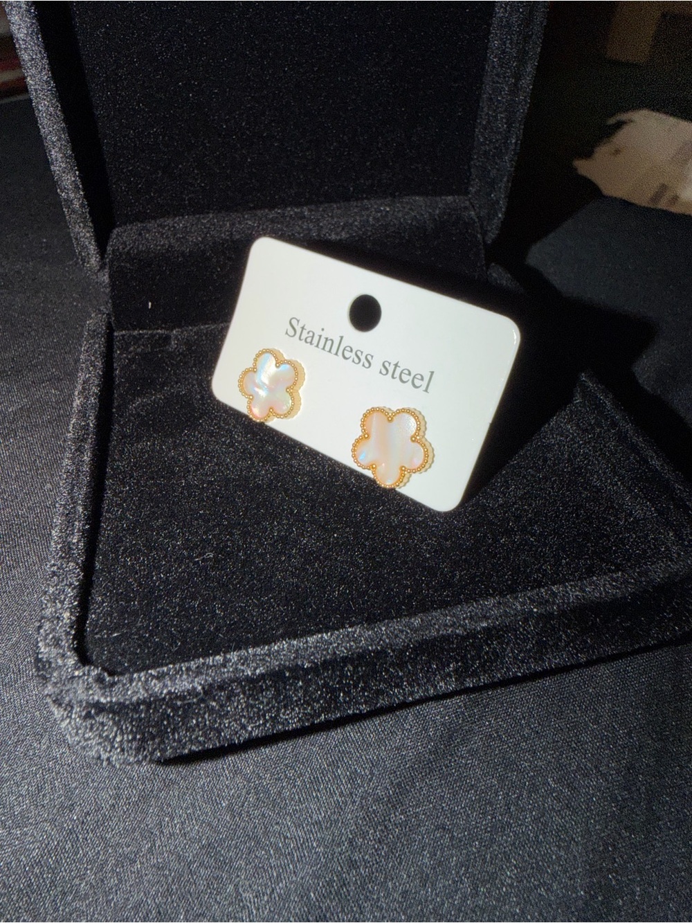 Gold-Tone Stainless Steel White Flower Stud Earrings